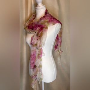 Pink Floral Chiffon Scarf sz OS